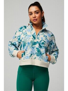 Fabletics Cream Froth Botanical 1/2 Cropped Sweatshirt - SM